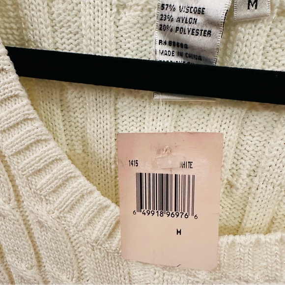 JOSEPH A WOMENS IVORY SCOOP NECK CABLE KNIT SWEATER - RIBBED SLEEVES- SIZE M NWT - Picture 6 of 6